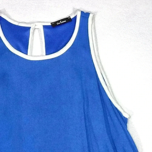 Ces femme Women's Sleeveless Swing Tank Small Royal Blue/White Tassel Hemline - Picture 6 of 16